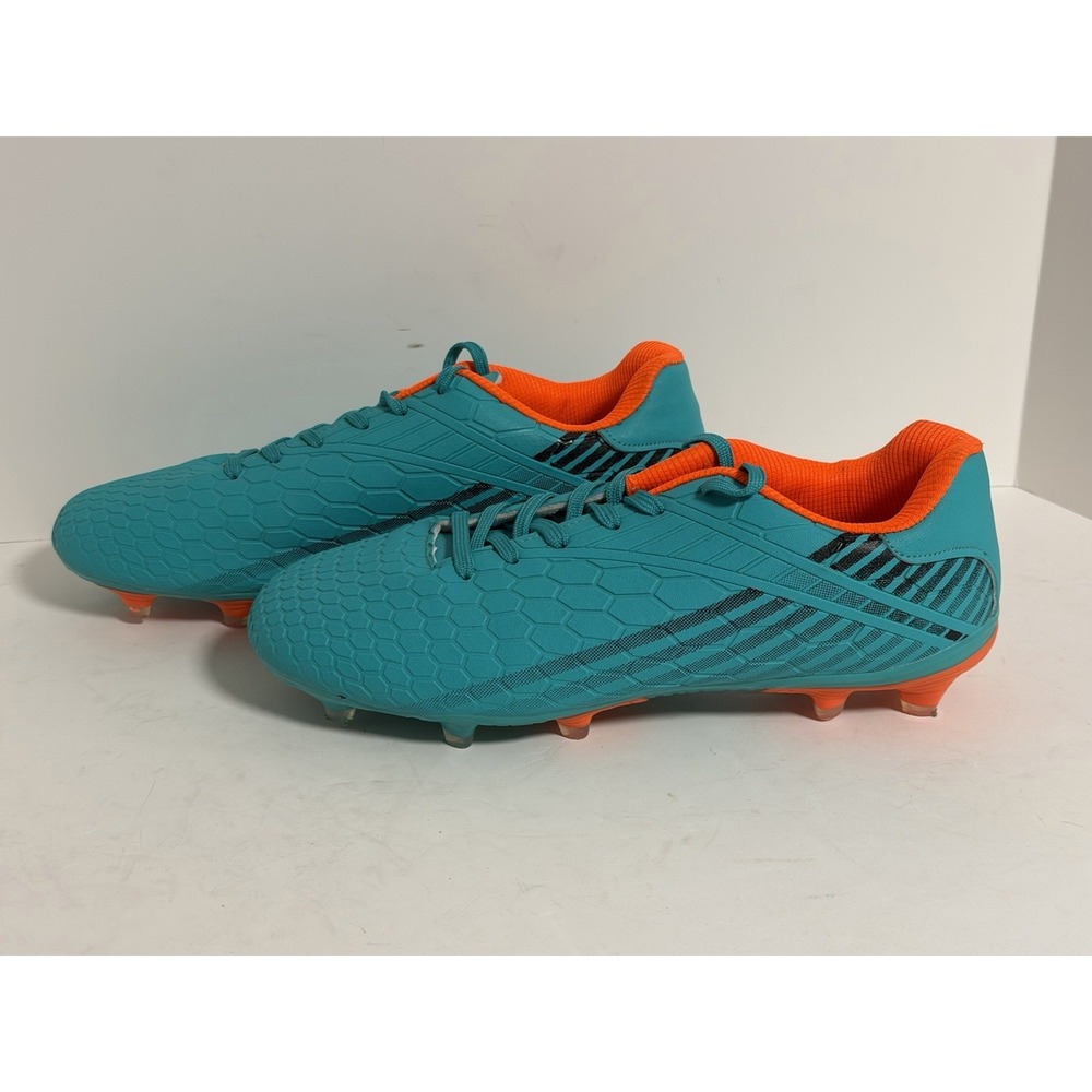 Hawkwell Men's Outdoor Firm Ground Soccer Cleats in an aqua and orange, Men's 8